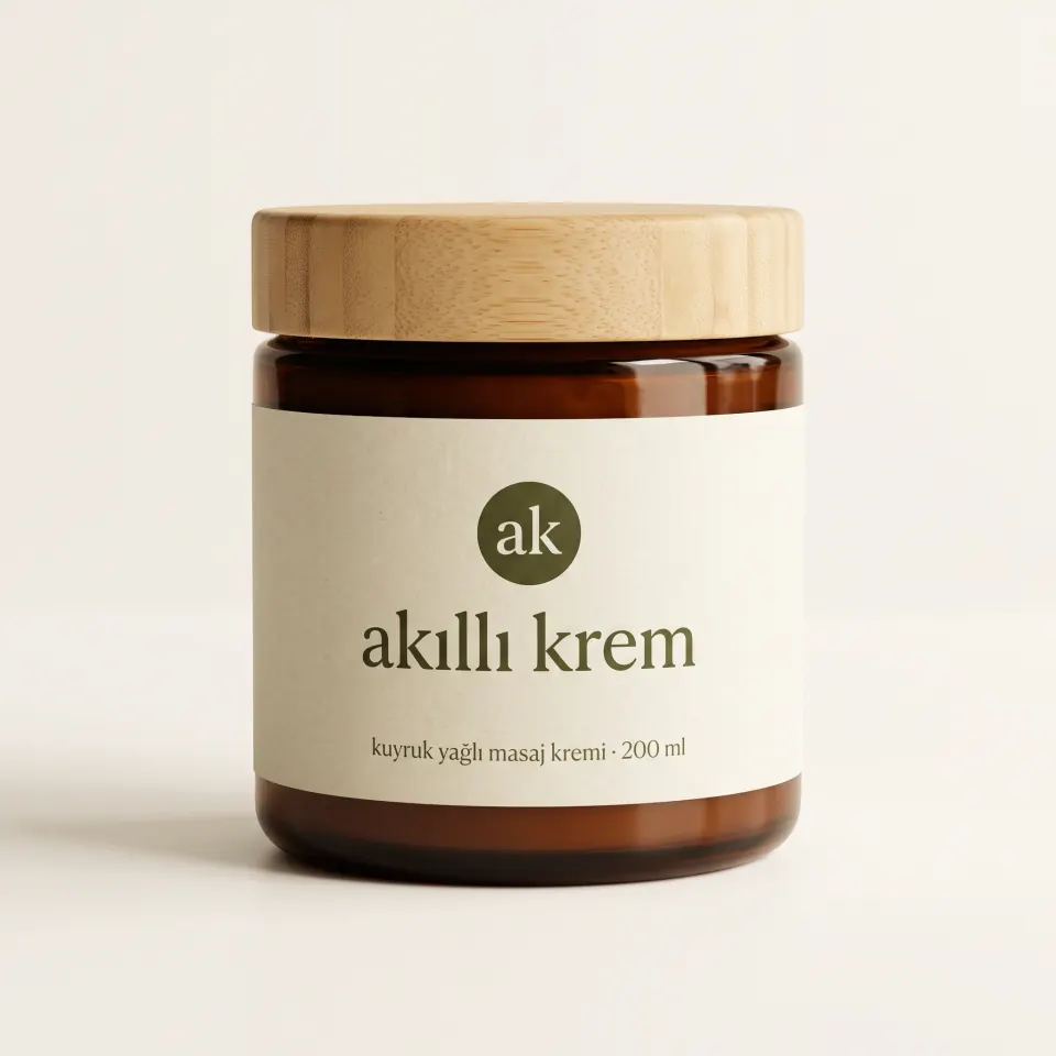 Akıllı Krem Kuyruk Yağlı Masaj Kremi 200 ml, amber cam kavanoz önden görünüm